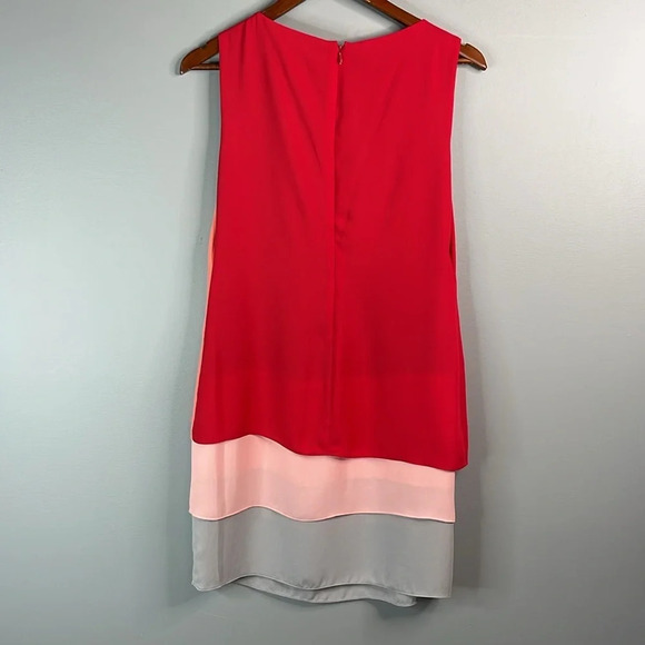 BCBGMAXAZRIA NWT Haley Chiffon ColorBlock Burnt Poppy Draped Dress Size 2 - Picture 7 of 12